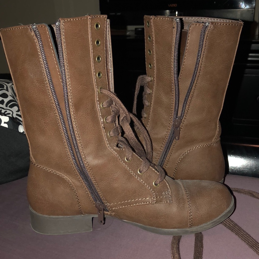 Brown combat boots